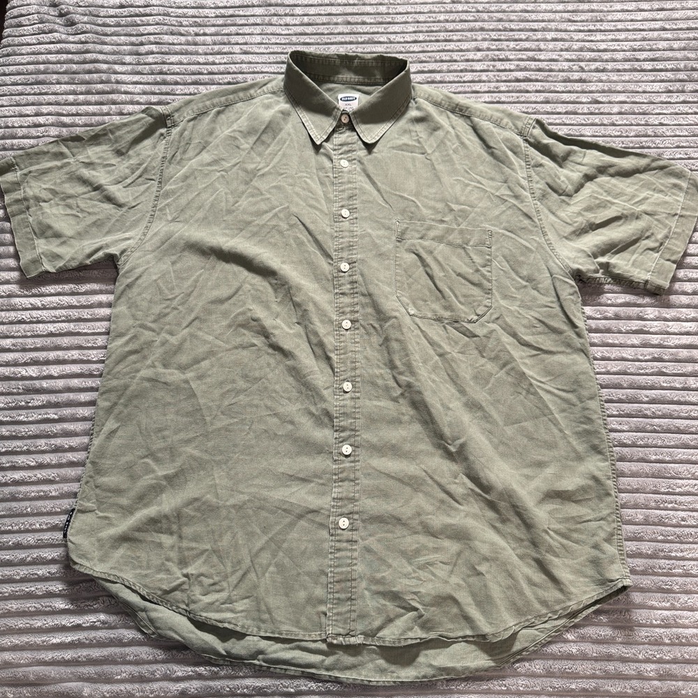 Old Navy Shirt Mens XXL Green Linen Blend Button Up Short Sleeve Coastal Summer
